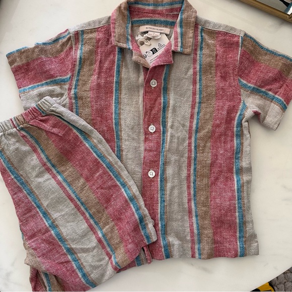 NWT Konges Sløjd Venice linen-blend shirt and shorts set in  Stan Stripe Sz 2yr - Picture 2 of 9